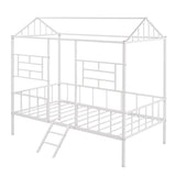 Metal House Bed Frame Twin Size with Slatted Support No Box Spring Needed White MF289091AAK