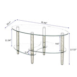 ZUN Transparent Oval coffee table, modern table in living room Oak wood leg tea table 3-layer 25975996