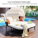 ZUN 74.8" L Patio Daybed with Retractable Canopy, Outdoor Rattan PE Wicker Back Loveseat Sofa Set with 42521666