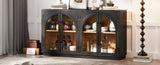TREXM 4-Door Large Storage Sideboard Buffet Cabinet with Glass Doors, Arched Cabinet with Adjustable N715P290642B