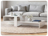 2-Tier Modern Geometric Coffee Table Engineered Wood Low Center Table with Storage Shelf, Waterproof 79340372