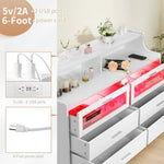 ZUN White Wood Tempered Glass Drawer Dresser with LED Light Strips & Charging Station & USB Ports Bed 58583809