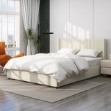 Anna Patented 2-Drawer Storage Bed Queen Size Ivory Velvet Upholstered Wingback Platform Bed, Modern B083P156196