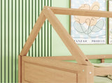 Twin Over Twin House Floor Bed with Headboards, Footboards and Guardrails, Ladder, Rubber Wood W504P227942