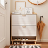 31.5 Inch Nordic Style Shoe Storage Cabinet with 2 Flip Drawers, Freestanding Organizer with Solid W3166P268391