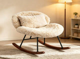 25.59"W x 33.66"D x 29.53"H Indoor Plush Rocking Chair, Soft Fluffy Lounge Rocker with White Metal 00054489