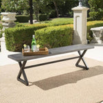 ZUN Outdoor Aluminum Dining Bench with Steel Frame, Grey / Black 61625.00BGRYMP1