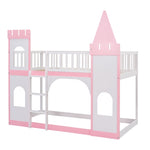 ZUN Twin Over Twin Castle Bunk Bed with Ladder - Pink 30407654