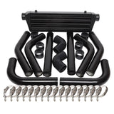 JDM 28" Turbo Intercooler Black2.5" Aluminum Black Piping Pipe Kit Black Couplers Black 58093000