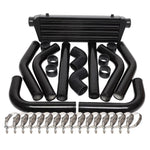 ZUN JDM 28" Turbo Intercooler Black+2.5" Aluminum Black Piping Pipe Kit Black Couplers Black 58093000