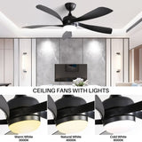 (Same as W882P146310) 52 Inch Modern Ceiling Fan With 3 Color Dimmable 5 ABS Blades Remote Control W882P293454