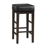 ZUN Transitional Black Faux Leather Seat 29-inch Pub Height Stools Set of 2, Espresso Finish Solid Wood B011P231743