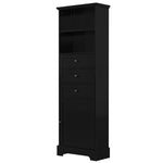 ZUN Black Tall Storage Cabinet with 3 Drawers and Adjustable Shelves for Bathroom, Study, Office and WF323347AAB