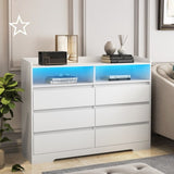 6 Drawer Dresser, White Dresser for Bedroom LED Lights, Modern Dressers & Chests of Drawers W132166406