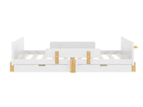 Full Size Platform Bed with Storage Drawers, Solid Wood Beds Frame with Bed Guardrail, Small Shelf, W1580P373244