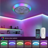 ZUN 15 Inch RGB Dimmable Led Enclosed Ceiling Fan with Light Modern Bladeless 6 Speed Remote Control for W934P262269