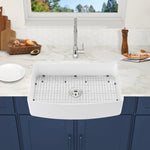 ZUN Fireclay 33" L X 20" W Farmhouse Arch Edge Apron Front Single Bowl Kitchen Sink W122567052