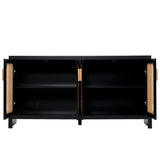 ZUN U-Can Modern TV Stand for 65-inch TV with Rattan Doors, Adjustable Shelves and Metal Handles for WF306727AAB