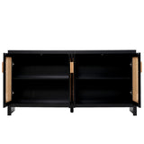 ZUN U-Can Modern TV Stand for 65-inch TV with Rattan Doors, Adjustable Shelves, Entertainment Center, WF306727AAB