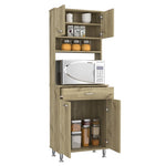 ZUN Pantry Cabinet 67" H, Four Doors, One Drawer, Three Internal Shelves, 2 External Storage Shelves, B097133017