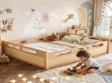 Queen Size Floor Platform Bed with Full-length Guardrails, Low Profile Queen Bed Frame, No Box W1580P438796