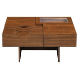 U-Can 33''Mid Century Modern Coffee Table,Unique Square Wooden Coffee Table with 3 Drawers, Tempered N724P270432D