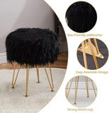 Faux Fur Storage Ottoman Round Furry Vanity Stool with Marble Tray, Compact 95916747