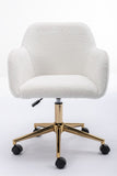 ZUN Modern Teddy Fabric Material Adjustable Height 360 Revolving Home Office Chair With Gold Metal Legs 91744909