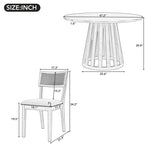 ZUN 5-Piece Retro Dining Set with 1 Round Dining Table and 4 Upholstered Chairs with Rattan Backrests 07741581