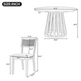 ZUN 5-Piece Retro Dining Set with 1 Round Dining Table and 4 Upholstered Chairs with Rattan Backrests 07741581