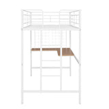 ZUN Twin Metal Loft Bed with Desk and Metal Grid,White 23730514