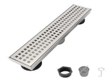 12 Inch Linear Shower Drain with Removable Square Patterned Grate, 304 Stainless Steel with Hair 36923368