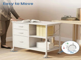 Rolling File Cabinet with Adjustable Shelf 3 Fabric Drawers Lockable Wheels, White 66477705