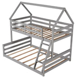 Twin over Full House Bunk Bed with Built-in Ladder,Gray WF287558AAE