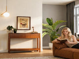 Mid-Century Modern Fluted Console Table with 2 Drawers & Open Shelf, Walnut Finish Narrow Entryway W2557P430472