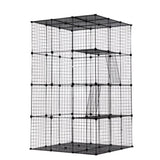 3-Tier Wire Cat Cage, Large Kennels Playpen with 3 Platforms, 3 Ramp Ladders and 4 Doors, Black W2181P155328