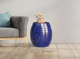 9.4" Steel Patio End Table, Round Hollow Drum Side Table, Accent Table for Indoor and Outdoor, Blue 21472305