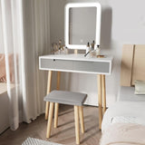 ZUN Vanity Set with Adjustable Brightness Mirror and Cushioned Stool, Dressing Vanity Makeup W2837P197837