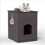 Wooden Pet House Cat Litter Box Enclosure with Drawer, Side Table, Indoor Pet Crate, Cat Home 42803098