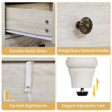 Retro white P2 particle board with 3D paper solid wood legs 63*44.5*68.5CM three drawers bedside 88604508