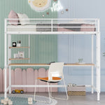 ZUN Twin Metal Loft Bed with Desk and Shelve,White MF292491AAK