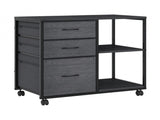 Wood Filing Cabinet with Casters, Black Fluted, Iron Clad Wood, Melamine Faced, 3 Tall Drawers with 47040911