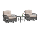 3 Pieces Conversation Set, Outdoor Wicker Rocker Swivel Patio Bistro Set, Rocking Chair with Glass W1889P494796