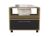 Nightstand, 1 Drawer, 4 Wheels, 1 Shelf, Natural Oak / Black B097P262382