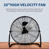 ZUN 20 Inch 3-Speed High Velocity Heavy Duty Metal Industrial Floor Fans Oscillating Quiet for Home, W1134P213764