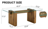 ZUN Modern minimalist transparent tempered glass coffee table and dining table, paired with wooden MDF W1151P149209