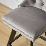 Swivel Velvet Barstools with Button Tufted Decoration and Wooden Legs, and Chrome Nailhead Trim, W1143P241330