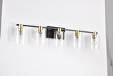 5-Light Matte Black Matte Gold Color Bathroom Light Fixtures, Modern Vanity Lights with Glass W1592P278372