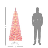 6ft Prelit Snow Flocked Artificial Christmas Tree with Pencil Shape, Pine Realistic Branches, Warm 81303007