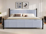 48-inch Striped Rubberwood Upholstered Bed,Queen N769P364057B